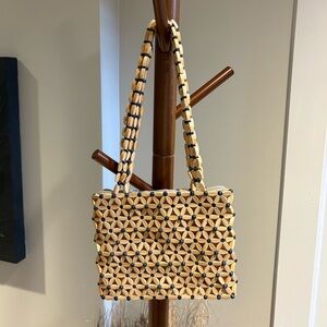 Tan Wooden Bead Shoulder Bag
